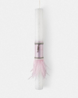 Πασχαλινή λαμπάδα με μεταλλικό φτερό και πούπουλα