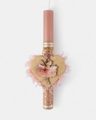 Πασχαλινή λαμπάδα με ξύλινη καρδούλα και μπαλαρίνα