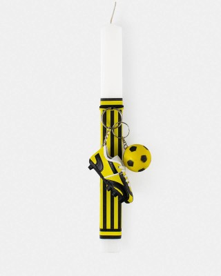 Πασχαλινή λαμπάδα με μπρελόκ ποδοσφαιρική μπάλα και παπούτσι (κιτρινόμαυρο)