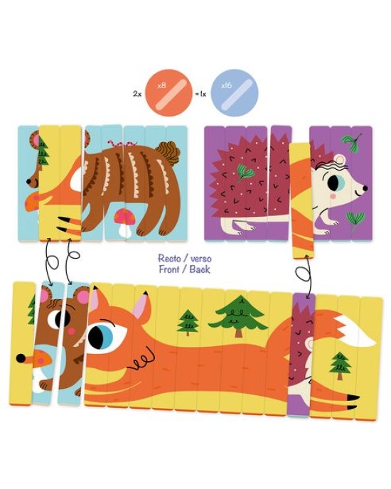 Avenue Mandarine Παζλ με ράβδους διπλής όψης Puzzles Sticks - Ζώα του δάσους