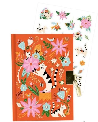 Σημειωματάριο με λουκέτο και αυτοκόλλητα 10,5x14 Avenue Mandarine - Cats and Flowers