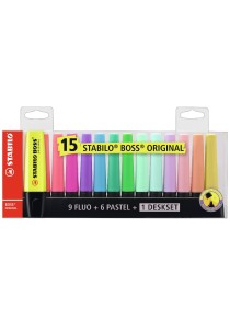 Μαρκαδόρος Υπογράμμισης Stabilo Boss Original Deskset (Σετ 15 Τεμαχίων)