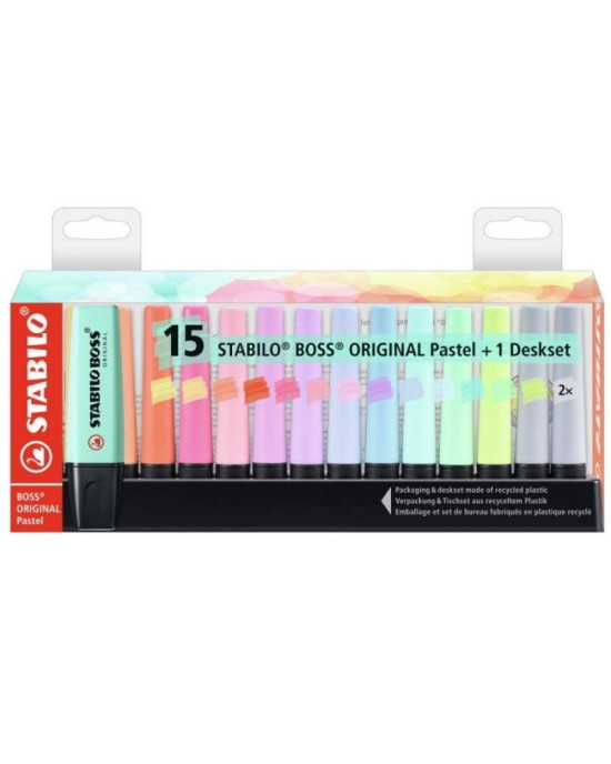 Μαρκαδόρος Υπογράμμισης Stabilo Boss Original Pastel Deskset (Σετ 15 Τεμαχίων)