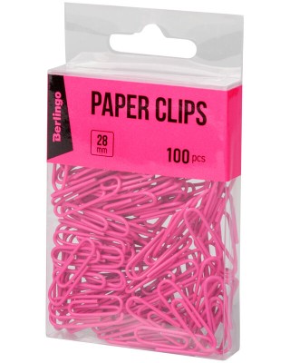 Berlingo συνδετήρες μεταλλικοί με vinyl χρώμα 28mm, 100τμχ - Ροζ