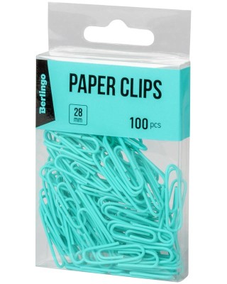 Berlingo συνδετήρες μεταλλικοί με vinyl χρώμα 28mm, 100τμχ - Σιέλ