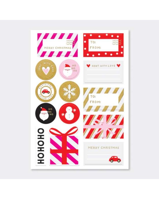 Αυτοκόλλητες ετικέτες Rachel Ellen Designs - Christmas Trees/Mistletoe/Spots & Stripes
