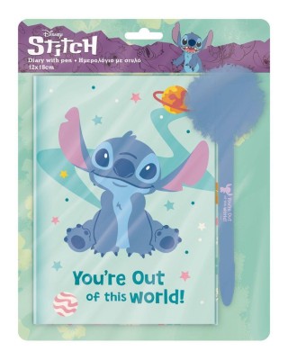 Ημερολόγιο με Κλειδαριά και Στυλό με Pom Pom Disney Stitch 60φ.