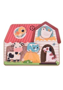 Παζλ Ξύλινο Luna Toys με Ήxο Ζώα Φάρμας με Ήxο 5τμx. 22,4x2,6x18εκ.
