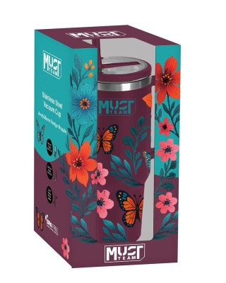 Ποτήρι Θερμός Ανοξείδωτo 1200 ml - Dark red Floral