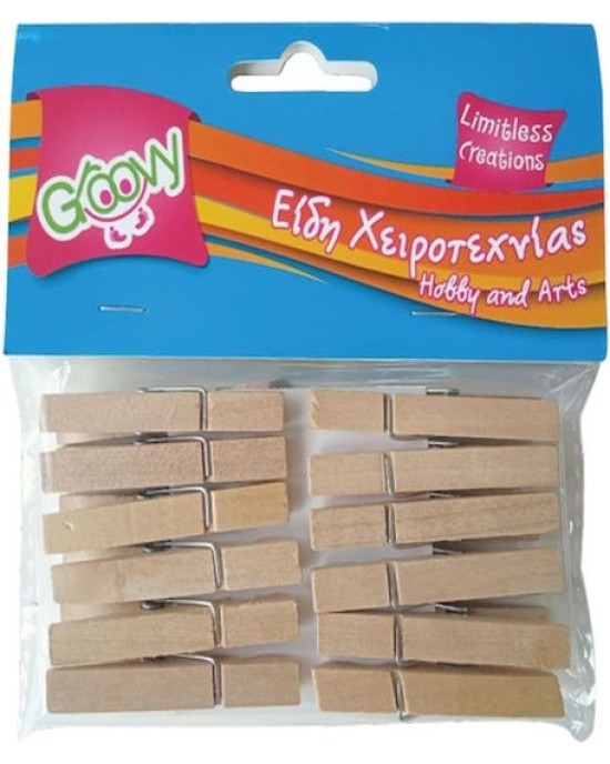 Ξύλινα Μανταλάκια 48mm/12τμχ Groovy
