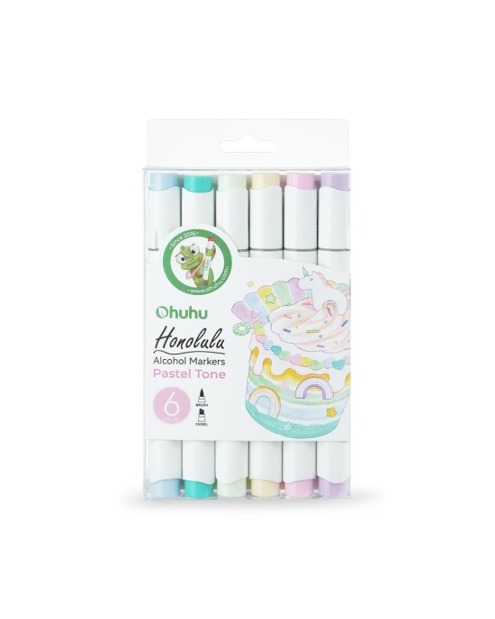 Σετ Μαρκαδόροι Ohuhu Honolulu Alcohol Art Markers Pastel Tone Brush & Chisel (6 τεμάχια)