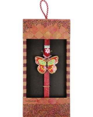 Λαμπάδα Πεταλούδα φλοράλ - Κοκκινη