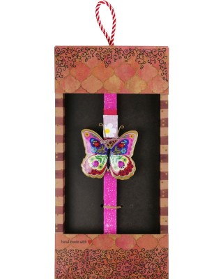 Λαμπάδα Πεταλούδα φλοράλ - Φούξια