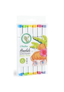 Μαρκαδόροι Ohuhu Honolulu σετ 6 Basic Tones, Brush & Chisel