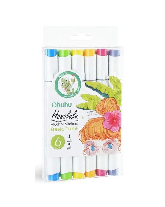 Μαρκαδόροι Ohuhu Honolulu σετ 6 Basic Tones, Brush & Chisel